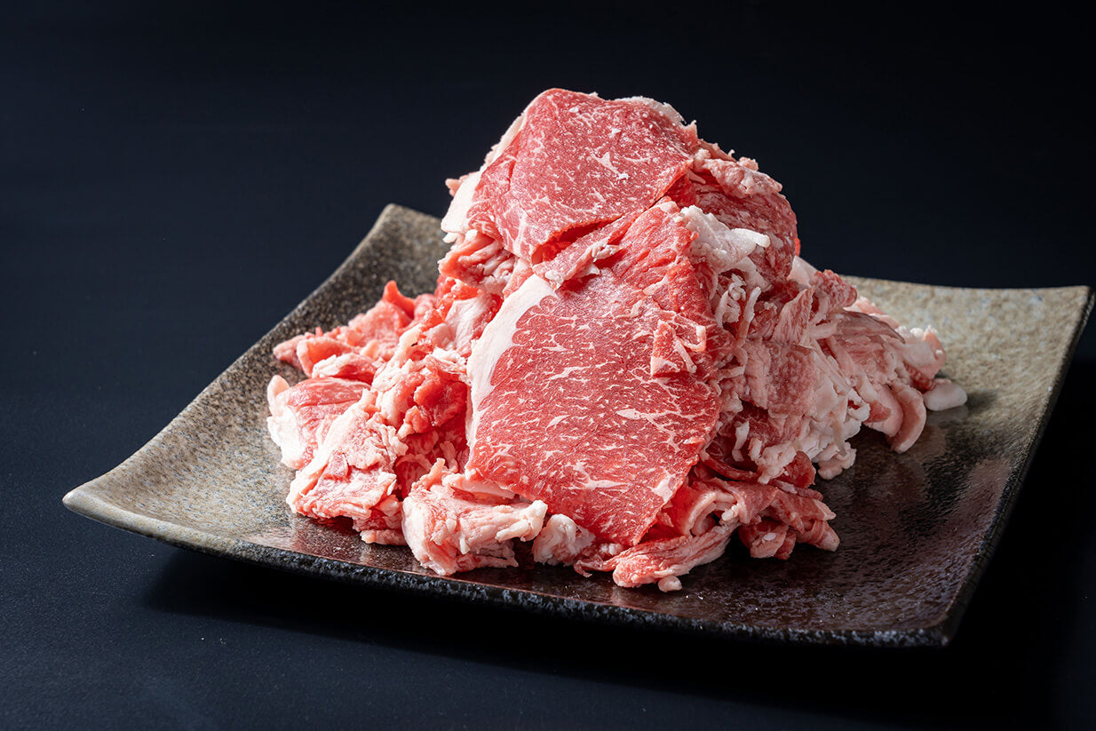500g（冷凍）　肉宝　–　平井牛公式通販　京都黒毛和牛「肉宝　平井牛」切り落とし
